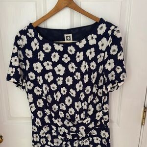 Anne Klein Navy and White Floral Midi Dress